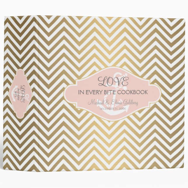 Blush Preppy Chevron Stripe Modern Nautical Anchor Binder (Front/Spine)