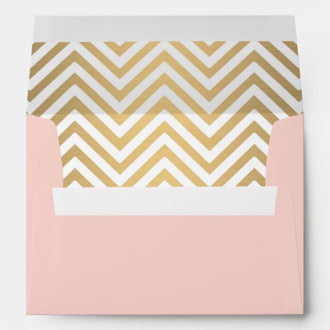 Blush Preppy Chevron Stripe Modern Nautical Anchor Envelopes (Back (Bottom))