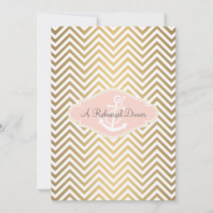 Blush Preppy Chevron Stripe Modern Nautical Anchor Invitation