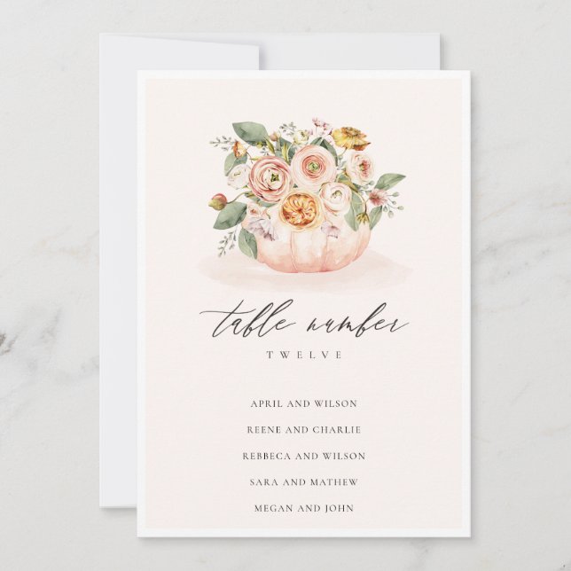 Blush Pumpkin Floral Seating Chart Table Card (Front)