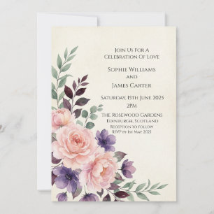Blush Purple Bouquet Wedding Invitation