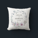 Blush Purple Floral Bridal Wedding Couple Throw Pillow<br><div class="desc">Elegant and chic blush purple flowers create a beautiful wreath. It frames the wedding couple's names and wedding date. The newlyweds will love using this lovely reminder of their special day. This personalized wedding pillow is part of the Blush Violet collection. It contains many gift ideas for the newlyweds, bridal...</div>