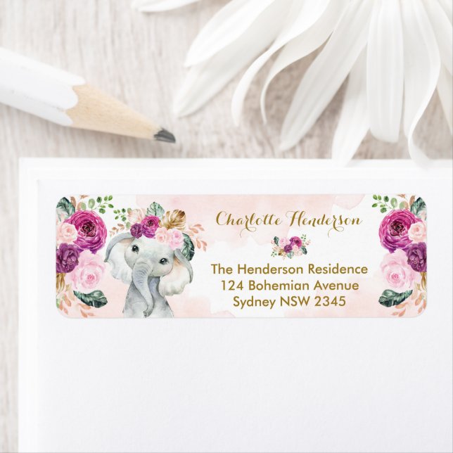 Blush Purple Floral Elephant Boho Baby Girl (Insitu)