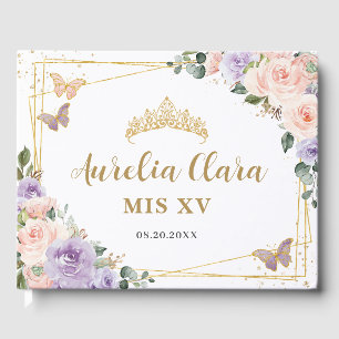 Blush Purple Lilac Floral Butterflies QUINCEAÑERA Guest Book