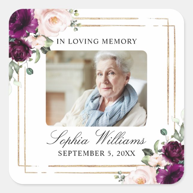 Blush & Purple Memorial Funeral Square Sticker (Front)
