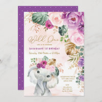 Blush Purple Tropical Floral Elephant 1st Birthday
