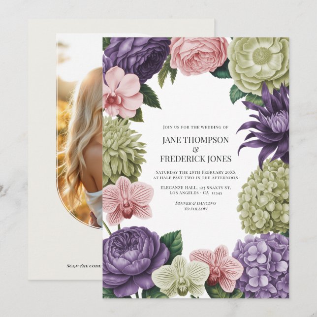 Blush Quartz, Soft Sage & Cloud Mauve Wedding Invitation (Front/Back)