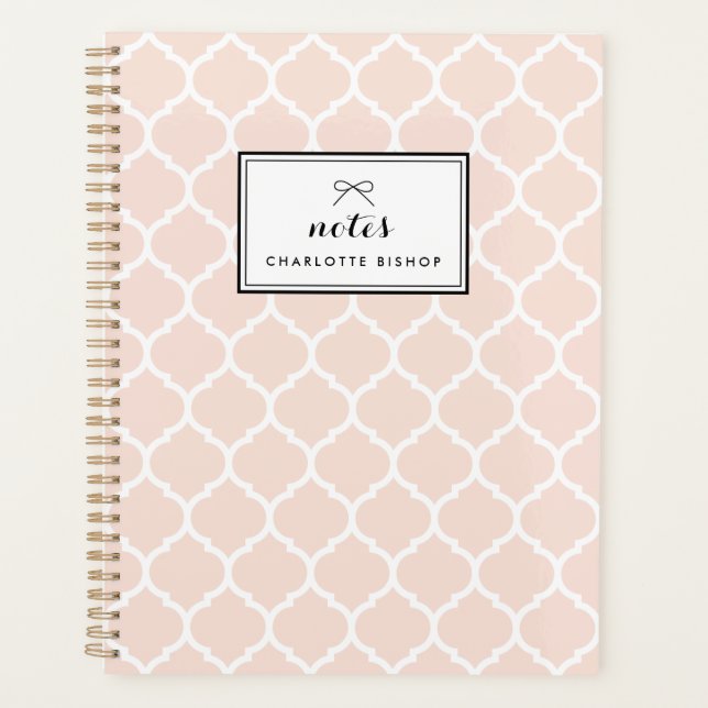 Blush Quatrefoil Pattern Personalized Planner (Front)