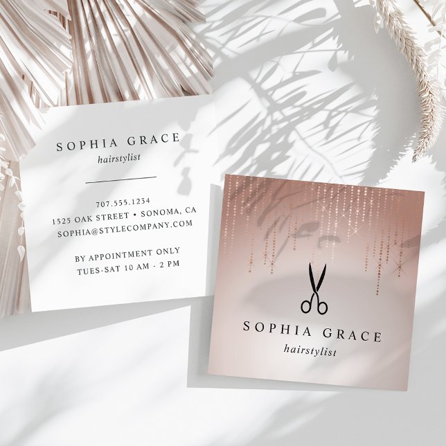Blush Rain Hairstylist Square Business Card (Creator Uploaded)