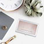 Blush Rain | Personalized Business Card Holder<br><div class="desc">Elegant business card holder features your name and/or business name in classic black lettering on a blush pink ombre background adorned with strands of faux rose gold foil string lights.</div>