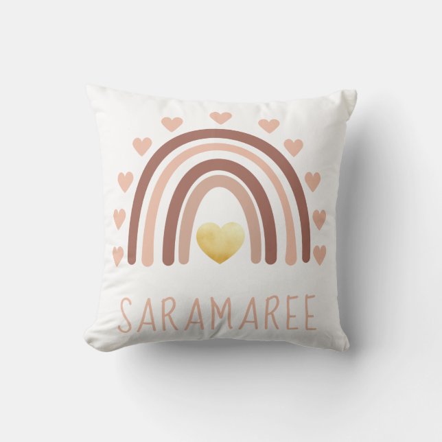 Blush Rainbow Custom Named  Throw Pillow (Front)