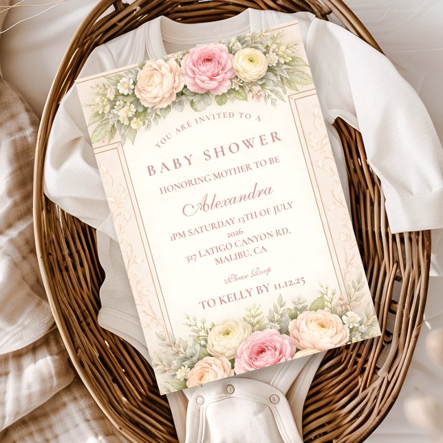 Blush Ranunculus And Rose Garden Baby Shower Invitation (Creator Uploaded)