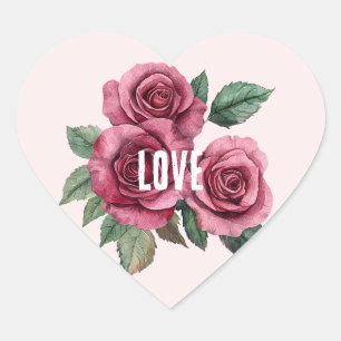 Blush Red Roses Floral Love Wedding Heart Sticker