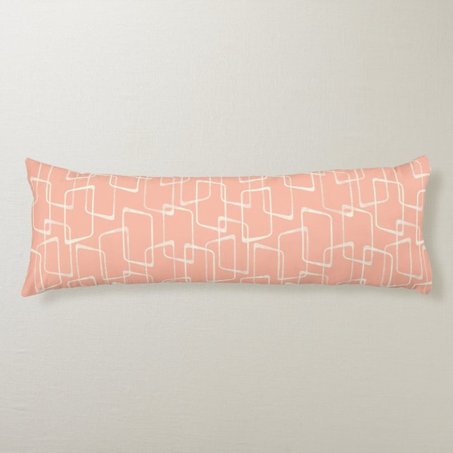 Blush Retro Lino Print Geometric Pattern Body Pillow (Front)