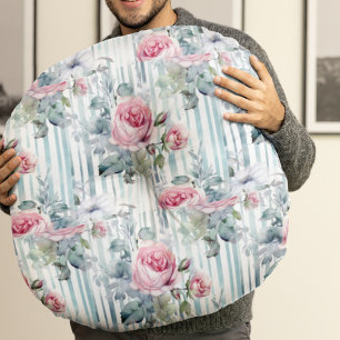 Blush Retro Spring Floral Background Round Pillow
