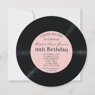 Blush Retro Vinyl Record Birthday Invitation