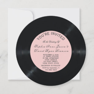 Blush Retro Vinyl Record Wedding Invitation