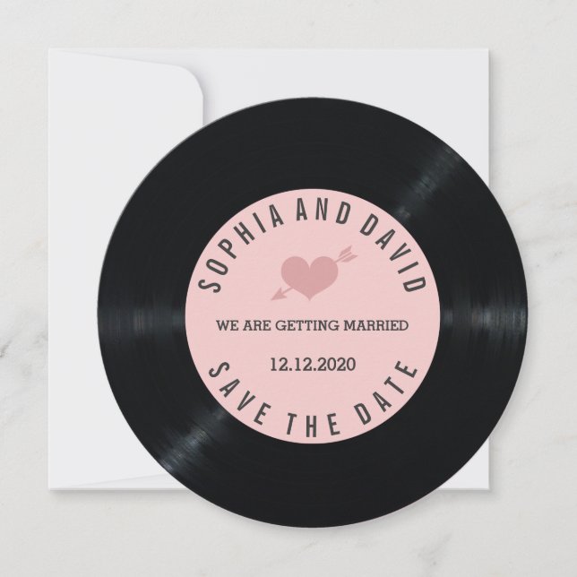 Blush Retro Vinyl Record Wedding SAVE THE DATE (Front)