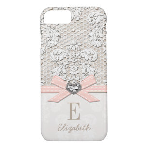 Blush Rhinestone Heart Look Printed Lace and Bow Case-Mate iPhone Case