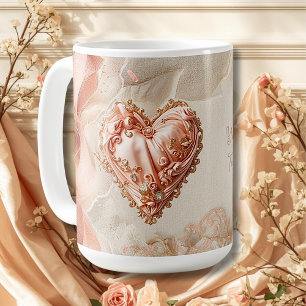 Blush Rococo Heart Filigree Romantic Keepsake Coffee Mug