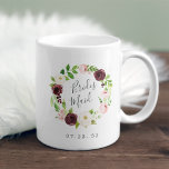 Blush Romance Bridesmaid Coffee Mug<br><div class="desc">A sweet and elegant gift for your bridal party, mug features a blush pink and burgundy watercolor floral wreath with "bridesmaid" inscribed inside in hand lettered script. Personalize with your wedding date beneath. Designed to match our Blush Romance collection.</div>
