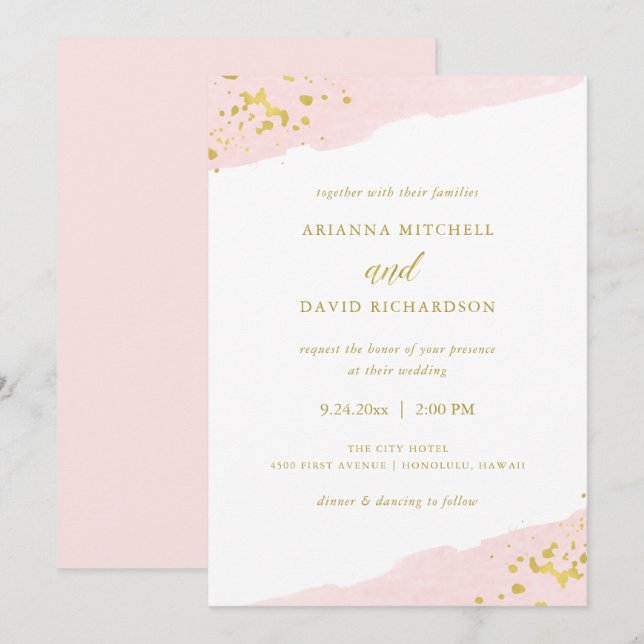Blush Romance | Watercolor and Gold Wedding Invitation (Front/Back)