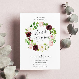 Blush Romance Wreath Wedding Invitation
