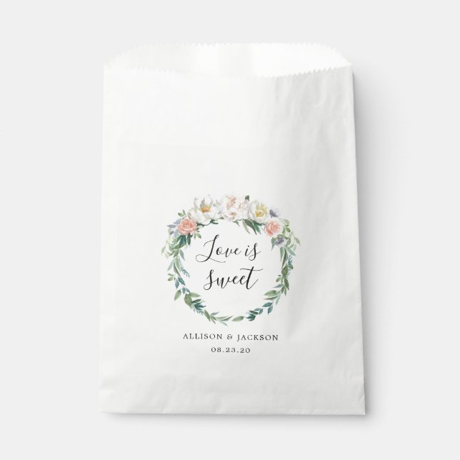 Blush Romantic Floral Treat Wedding Favour Bags (Front)