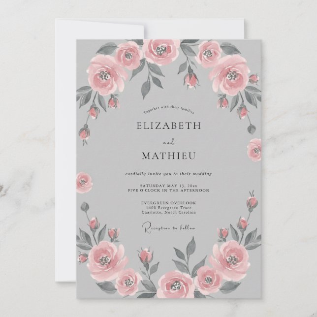 Blush Romantic Floral Wreath Wedding Invitation (Front)