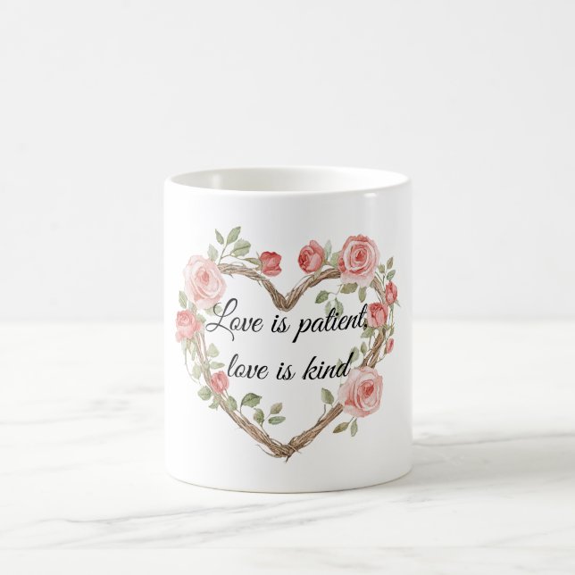 Blush Romantic Rose Floral Heart Love Coffee Mug (Center)