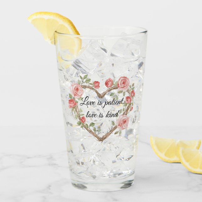 Blush Romantic Rose Floral Heart Love Glass (Front Ice)