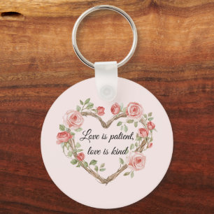 Blush Romantic Rose Floral Heart Love Keychain