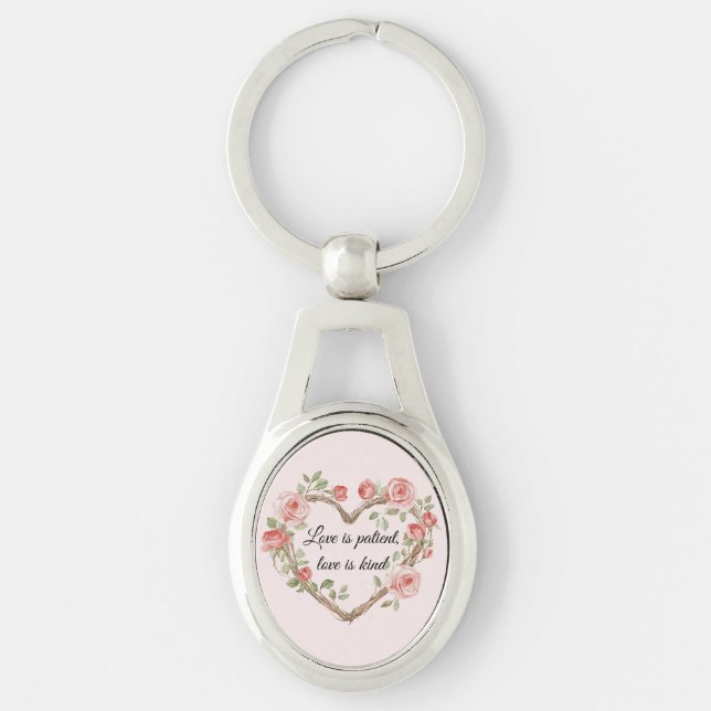 Blush Romantic Rose Floral Heart Love Keychain (Front)