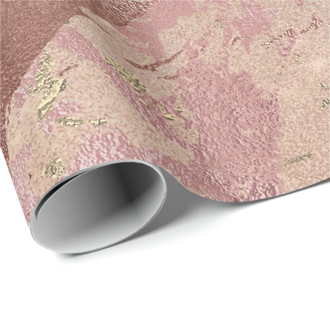 Blush Rose Abstract Gold Metallic Marble Strokes Wrapping Paper (Roll Corner)