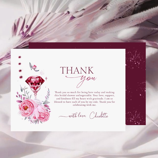 Blush Rose and Diamond Bridal Shower Thank You Card (Creator Uploaded)
