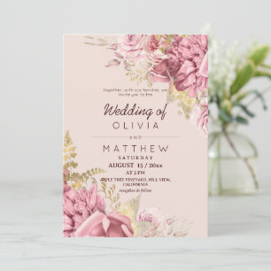 Blush Rose and Gold Floral Elegant Wedding Invitation