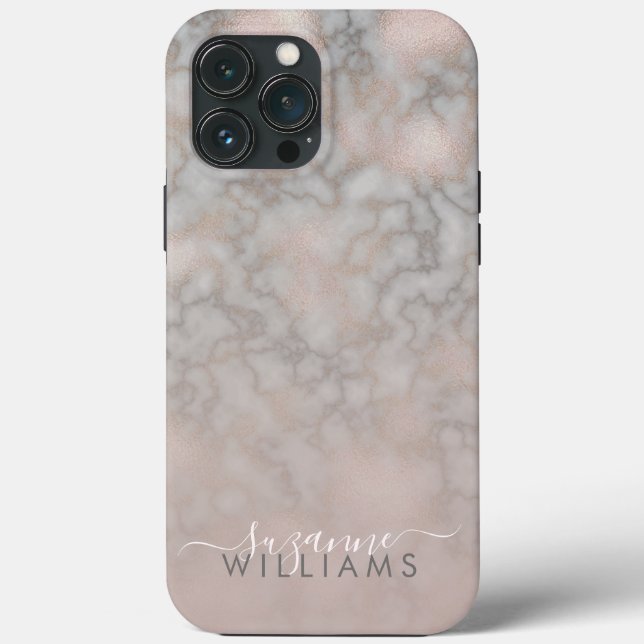 Blush Rose and Grey Marbled Elegance Case-Mate iPhone Case (Back)