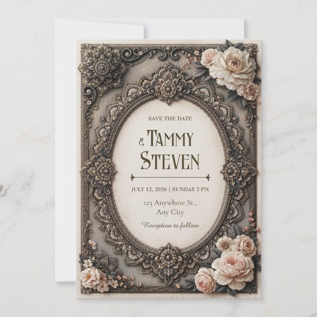 Blush Rose Baroque Wedding Invitation (Front)