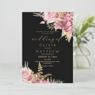 Blush Rose Black ⎮ Gold Floral Modern Wedding Invitation