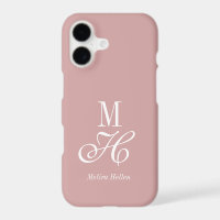 Blush Rose Blanc Élégant Moderne Monogramme Nom