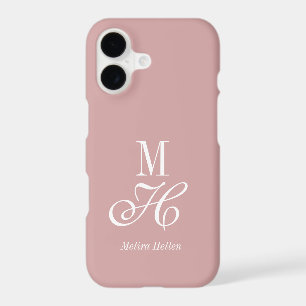 Blush Rose Blanc Élégant Moderne Monogramme Nom