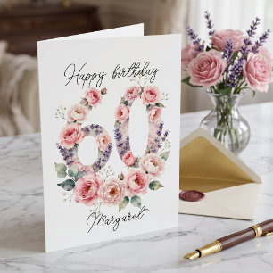 Blush Rose Botanical 60th Milestone Birthday Card