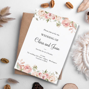 Blush rose, botanical flower, floral pink invitation