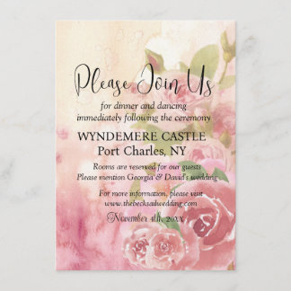 Blush Rose Botanical QR Code Wedding Enclosure Card