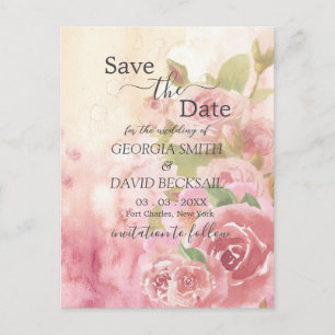 Blush Rose Botanical Save the Date Postcard