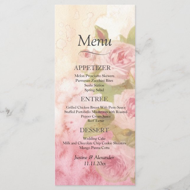 Blush Rose Botanical Wedding Menu (Front)