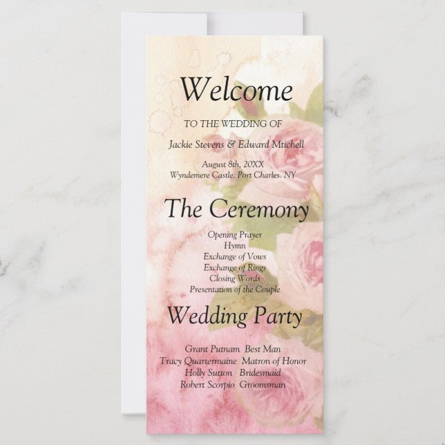 Blush Rose Botanical Wedding Program (Front)