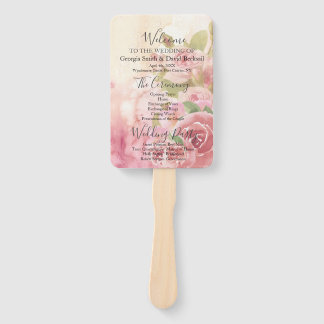 Blush Rose Botanical Wedding Program Hand Fan
