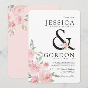 Blush Rose Bouquet   Bold Ampersand Wedding Invite
