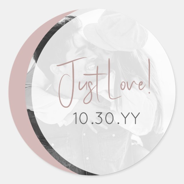 Blush Rose Casual Just Love Wedding Classic Round Sticker (Front)